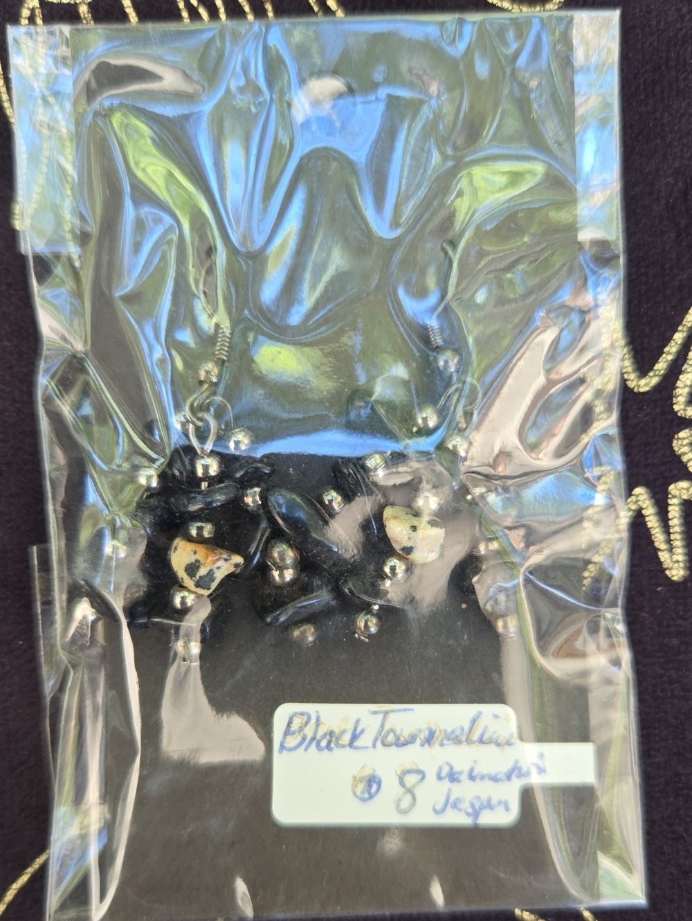 Black Tourmaline And Dalmation Jasper Dangle Earrings - G